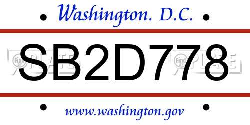 SB2D778 District Of Columbia License Plate
