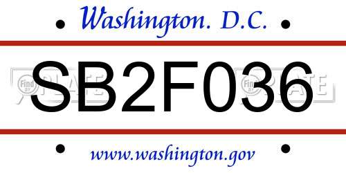 SB2F036 District Of Columbia License Plate