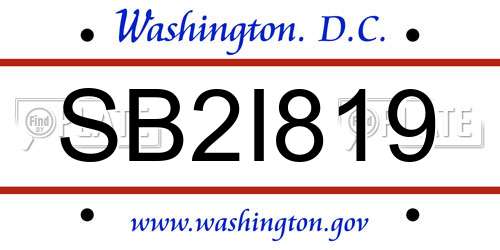 SB2I819 District Of Columbia License Plate