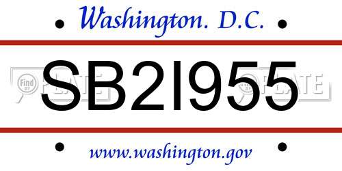 SB2I955 District Of Columbia License Plate