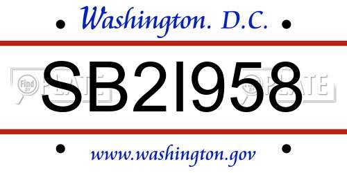 SB2I958 District Of Columbia License Plate