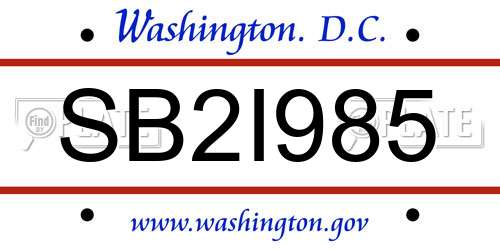 SB2I985 District Of Columbia License Plate