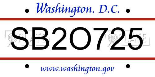 SB2O725 District Of Columbia License Plate
