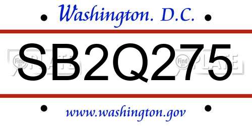 SB2Q275 District Of Columbia License Plate