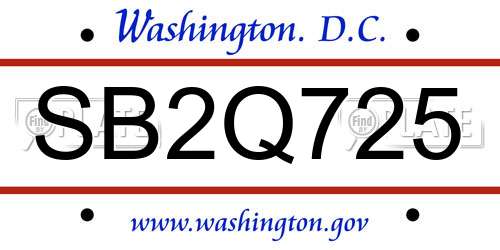 SB2Q725 District Of Columbia License Plate
