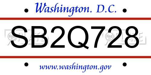 SB2Q728 District Of Columbia License Plate