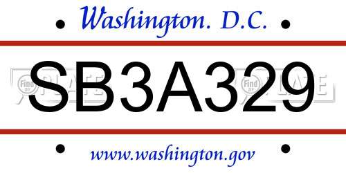 SB3A329 District Of Columbia License Plate