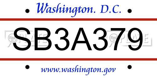 SB3A379 District Of Columbia License Plate
