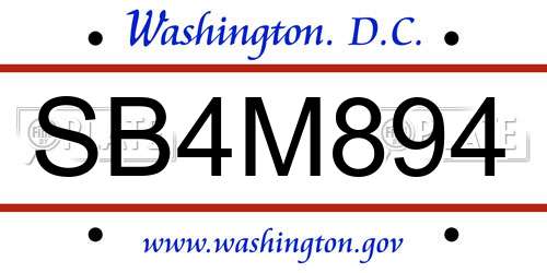 SB4M894 District Of Columbia License Plate