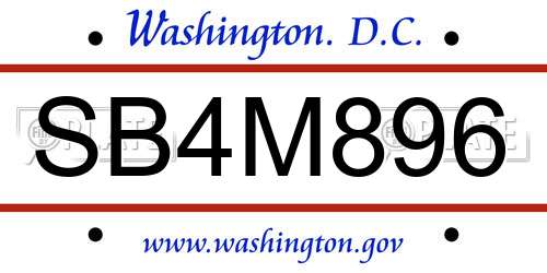 SB4M896 District Of Columbia License Plate