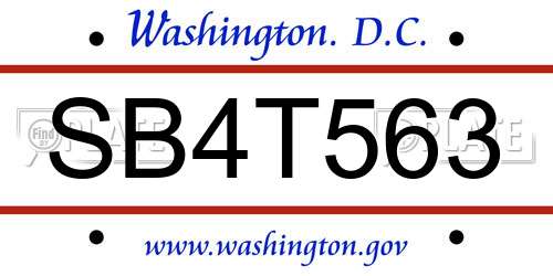 SB4T563 District Of Columbia License Plate