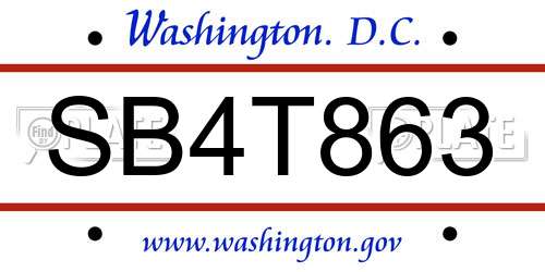 SB4T863 District Of Columbia License Plate