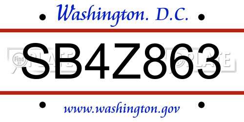 SB4Z863 District Of Columbia License Plate