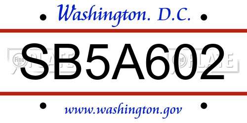 SB5A602 District Of Columbia License Plate