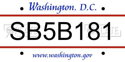 SB5B181 District Of Columbia License Plate