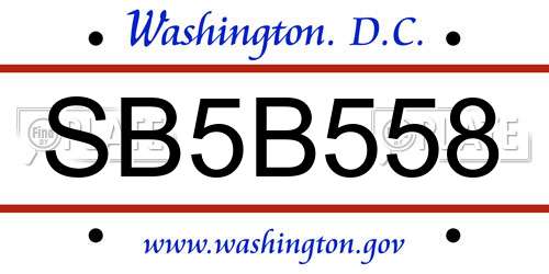 SB5B558 District Of Columbia License Plate