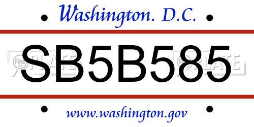 SB5B585 District Of Columbia License Plate