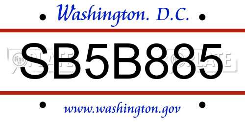 SB5B885 District Of Columbia License Plate