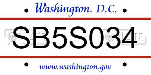 SB5S034 District Of Columbia License Plate
