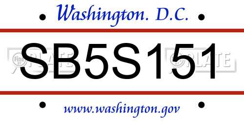 SB5S151 District Of Columbia License Plate