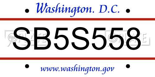 SB5S558 District Of Columbia License Plate