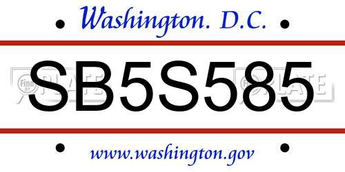 SB5S585 District Of Columbia License Plate