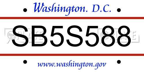 SB5S588 District Of Columbia License Plate