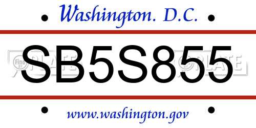 SB5S855 District Of Columbia License Plate