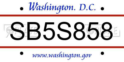 SB5S858 District Of Columbia License Plate