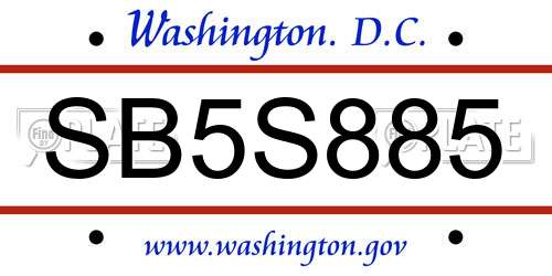 SB5S885 District Of Columbia License Plate