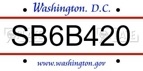 SB6B420 District Of Columbia License Plate