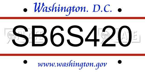 SB6S420 District Of Columbia License Plate