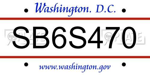 SB6S470 District Of Columbia License Plate
