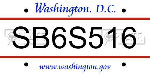 SB6S516 District Of Columbia License Plate