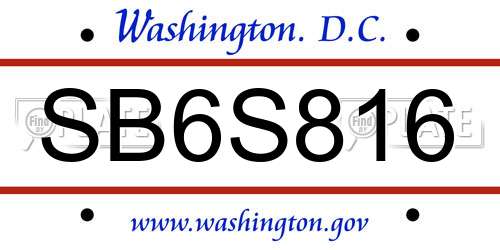 SB6S816 District Of Columbia License Plate