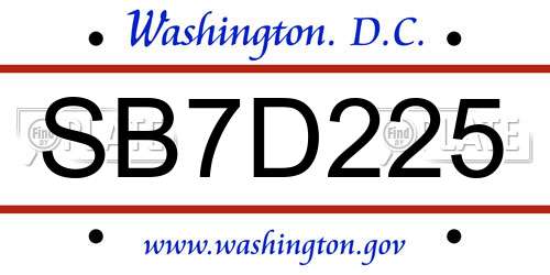 SB7D225 District Of Columbia License Plate