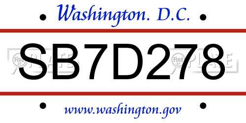 SB7D278 District Of Columbia License Plate