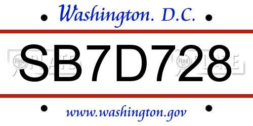 SB7D728 District Of Columbia License Plate