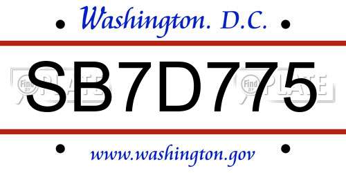 SB7D775 District Of Columbia License Plate