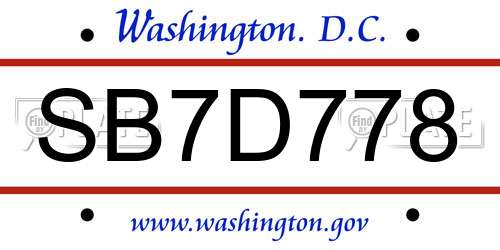 SB7D778 District Of Columbia License Plate