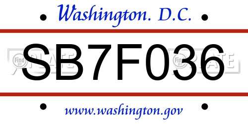 SB7F036 District Of Columbia License Plate
