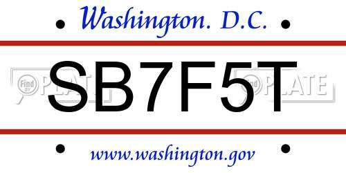 SB7F5T District Of Columbia License Plate