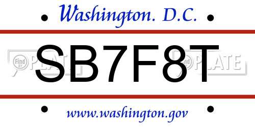 SB7F8T District Of Columbia License Plate