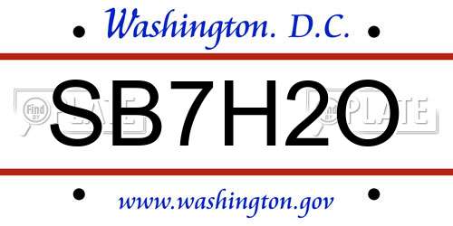 SB7H2O District Of Columbia License Plate