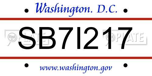 SB7I217 District Of Columbia License Plate