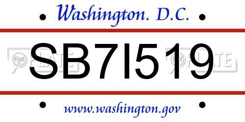 SB7I519 District Of Columbia License Plate