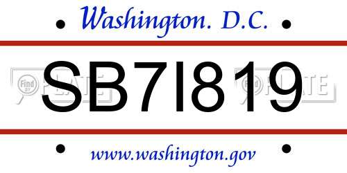 SB7I819 District Of Columbia License Plate