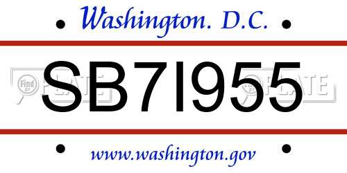 SB7I955 District Of Columbia License Plate