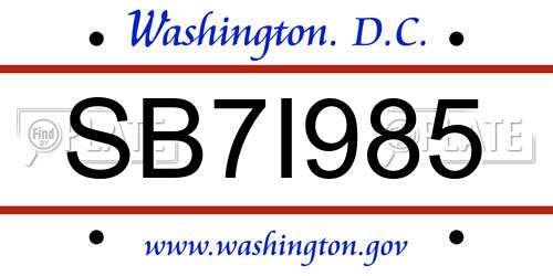 SB7I985 District Of Columbia License Plate