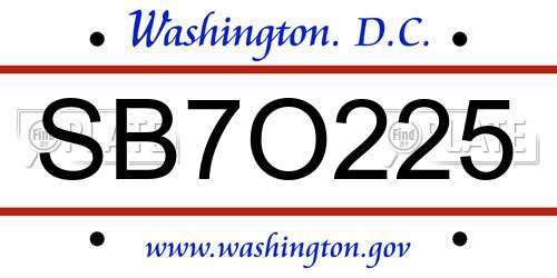 SB7O225 District Of Columbia License Plate